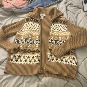 zip up brown sweater collared